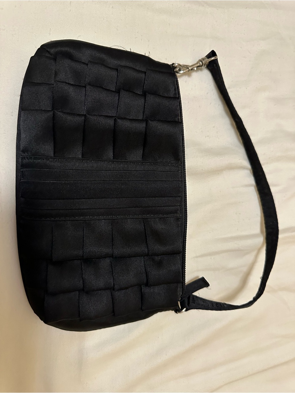 Black Woven Satin Wristlet Handbag